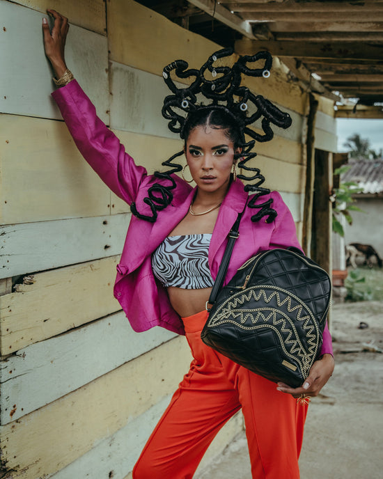 Sprayground NOIR QUILT GOLD CHAIN SHARK SAVAGE BACKPACK