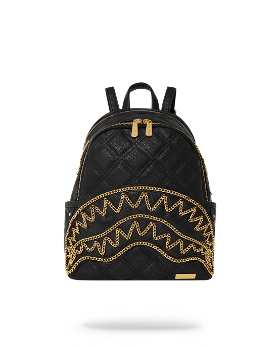 sprayground NOIR QUILT GOLD CHAIN SHARK SAVAGE BACKPACK