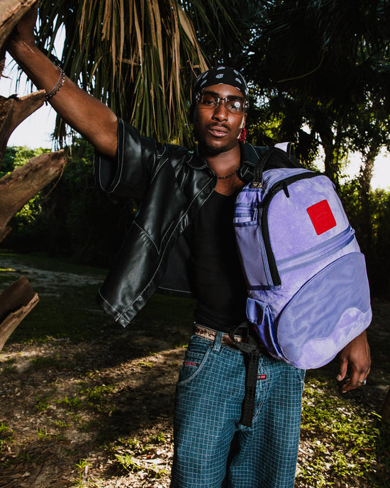 Sprayground NOOO WAY A REVERSIBLE BACKPACK - PURPLE VELOUR TO OG SHARKS IN PARIS BACKPACK