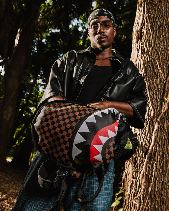 Sprayground NOOO WAY A REVERSIBLE BACKPACK - PURPLE VELOUR TO OG SHARKS IN PARIS BACKPACK