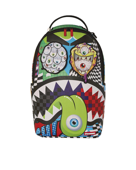 sprayground PSYCHO WORLD OF FUN BACKPACK (WITH REMOVABLE VELCRO EYE PATCHES)