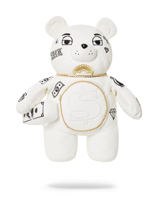 sprayground RIVIERA LE BLANC GOLD CHAIN MONEYBEAR TEDDYBEAR BACKPACK