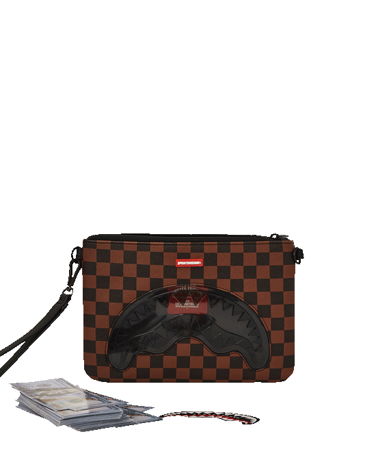 sprayground SHARKS IN PARIS CLEAR FOR TAKEOFF CROSSOVER CLUTCH WITH STRAP