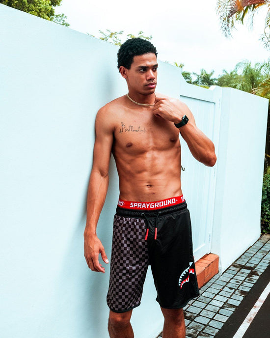Sprayground GREY CHECKERED SPLIT CORTO SWIM TRUNKS