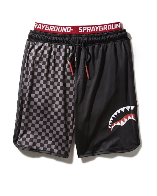 sprayground GREY CHECKERED SPLIT CORTO SWIM TRUNKS