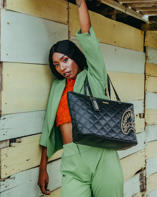 Sprayground NOIR QUILT GOLD CHAIN SHARK TOTE