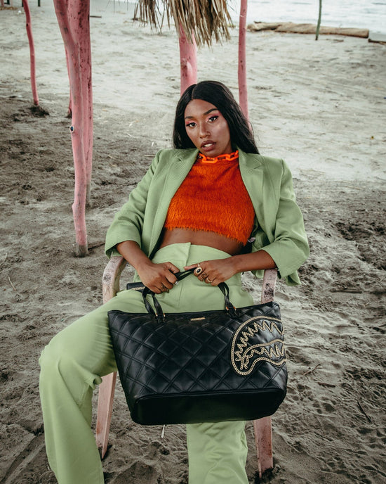 Sprayground NOIR QUILT GOLD CHAIN SHARK TOTE