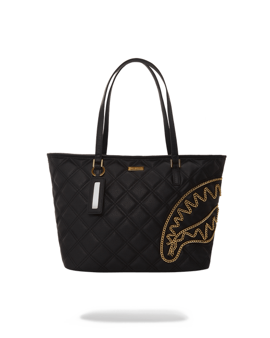 sprayground NOIR QUILT GOLD CHAIN SHARK TOTE