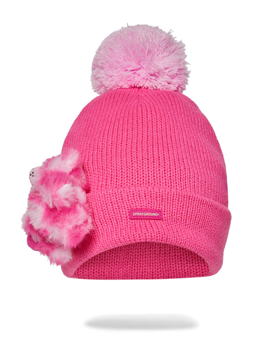 sprayground PINK LIL BEAR PUFF BEANIE