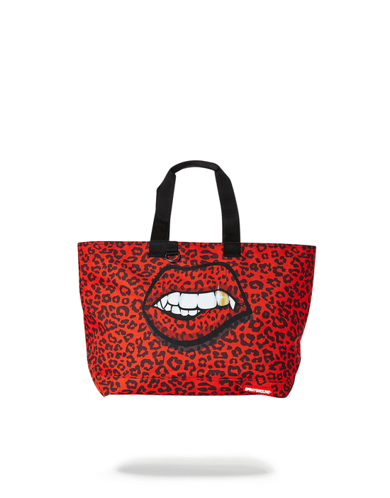 sprayground RED LEOPARD LIPS TOTE