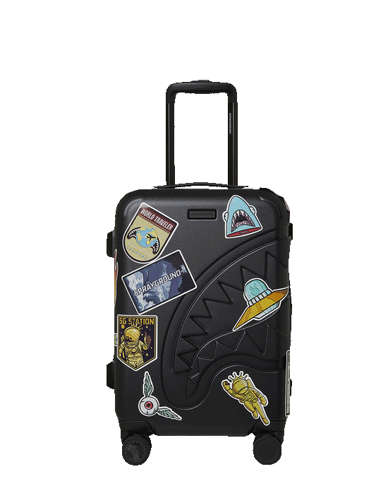 Sprayground THE JOURNEY BEGINS SHARKITECTURE CARRY-ON LUGGAGE BLACK WITH EXTRA STICKERS