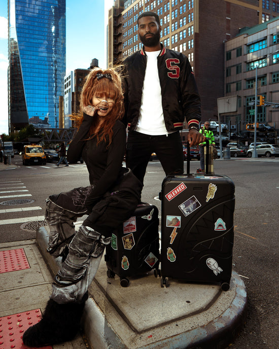 Sprayground THE JOURNEY BEGINS SHARKITECTURE CARRY-ON LUGGAGE BLACK WITH EXTRA STICKERS