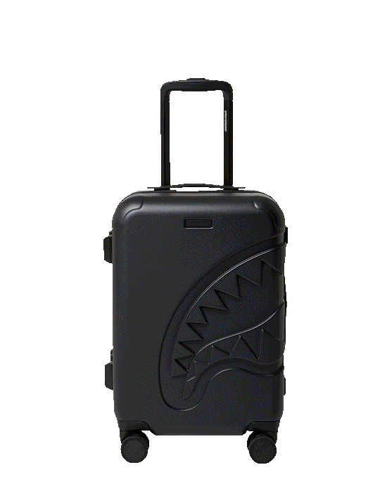 sprayground THE JOURNEY BEGINS SHARKITECTURE CARRY-ON LUGGAGE BLACK WITH EXTRA STICKERS