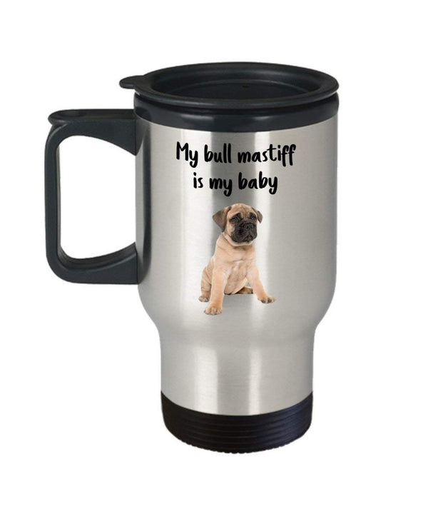 spreadpassion Bullmastiff MOM Travel mug – My Bull Mastiff is my baby – Funny Tea Hot Cocoa isolato tumbler – Novità compleanno Natale anniversario GAG Gifts IDE