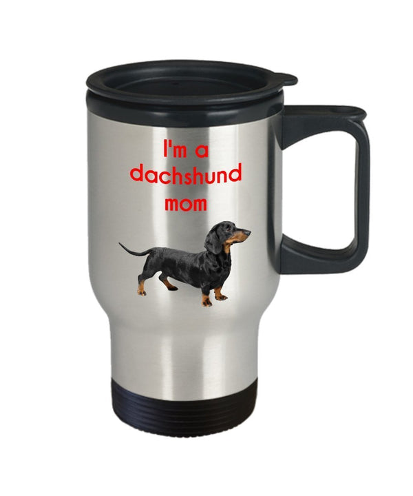 Spreadpassion Dachshund Mom Travel Mug - Funny Insulated Tumbler- Novelty Birthday Christmas Anniversary Gag Gifts Idea
