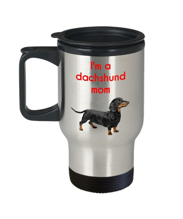 spreadpassion Dachshund Mom Travel Mug - Funny Insulated Tumbler- Novelty Birthday Christmas Anniversary Gag Gifts Idea