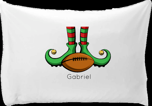 spreadpassion Elf with football pillow case - Personalize with your child's name