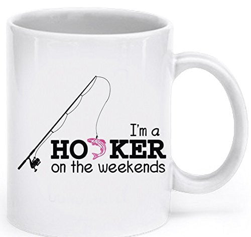 spreadpassion Funny Fishing Coffee Mug - I'm a Hooker on the Weekends - Fishing Coffee Cup - Fishing Gifts for Women - Fishing Mugs Funny