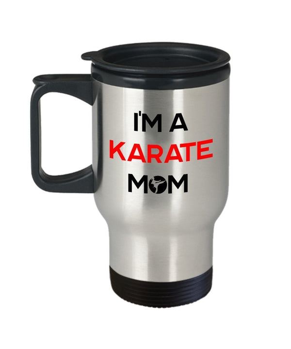 spreadpassion Karate Mom Travel Mug - Funny Tea Hot Cocoa Coffee Insulated Tumbler Cup - Novelty Birthday Christmas Anniversary Gag Gifts Idea