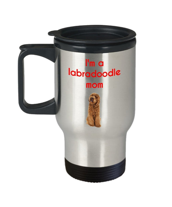 spreadpassion Labradoodle Mom Travel Mug – Dog Lover Gift - Funny Tea Hot Cocoa Coffee Cup - Novelty Birthday Christmas Anniversary Gag Gifts Idea