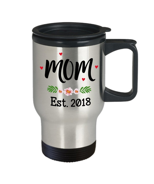 Spreadpassion Mom Est. 2018 Travel Mug – Pregnancy Announcement Gift - Future Moms Mugs - Funny Tea Hot Cocoa Coffee Insulated Tumbler- Novelty Birthday Christmas A