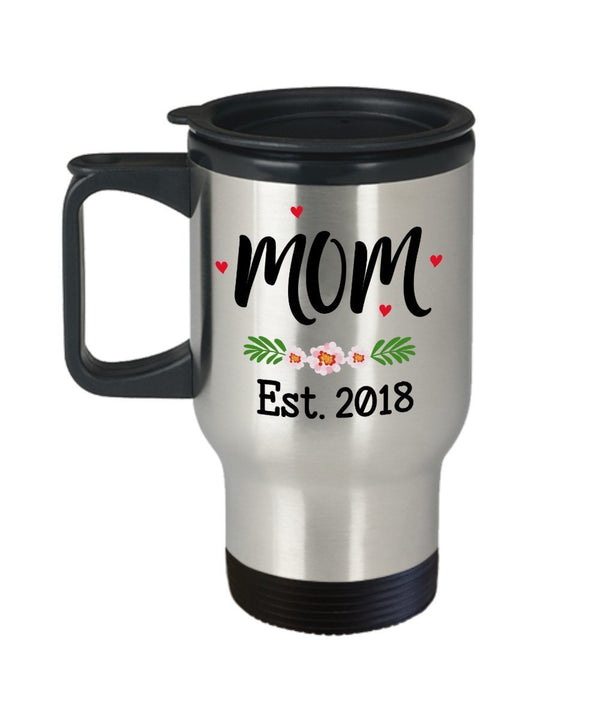 spreadpassion Mom Est. 2018 Travel Mug – Pregnancy Announcement Gift - Future Moms Mugs - Funny Tea Hot Cocoa Coffee Insulated Tumbler- Novelty Birthday Christmas A