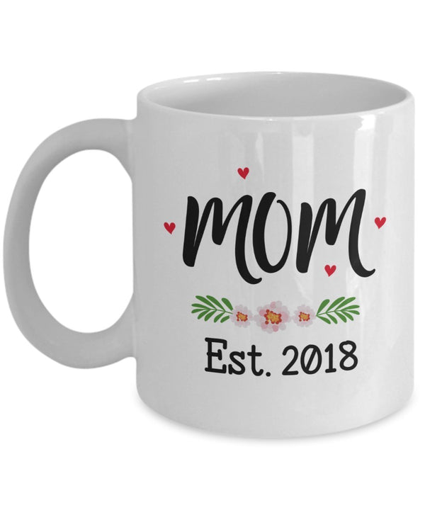 spreadpassion Mutter Est. Tasse für 2018 – Schwangerschaft Ankündigung Geschenk – Future Moms Becher – Lustige Tee heiße Kakao Kaffeetasse – Neuheit Geburtstag Weihnachten Jahrestag Gag Geschenke Weiß Variant sold ou