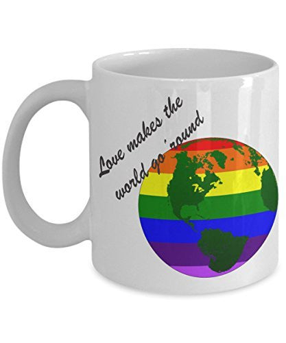 spreadpassion Rainbow Coffee Mug - Love Makes The World Go 'Round - Rainbow Ceramic Mug