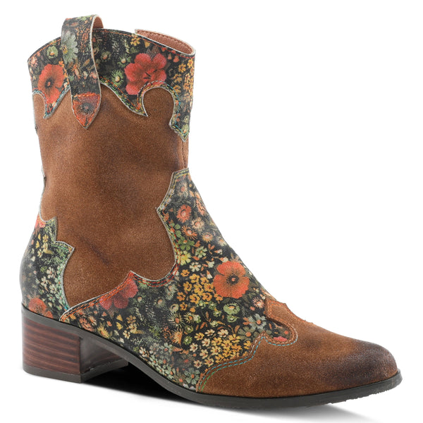 spring step L'ARTISTE LADYLUCK WESTERN BOOTIES TAN MULTI SUEDE