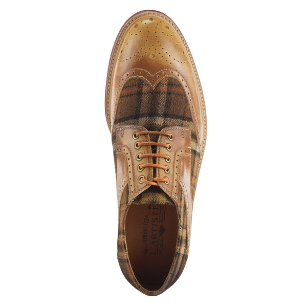 Spring Step L'ARTISTE MEN THAVO-PLAID OXFORD SHOE TAN MULTI