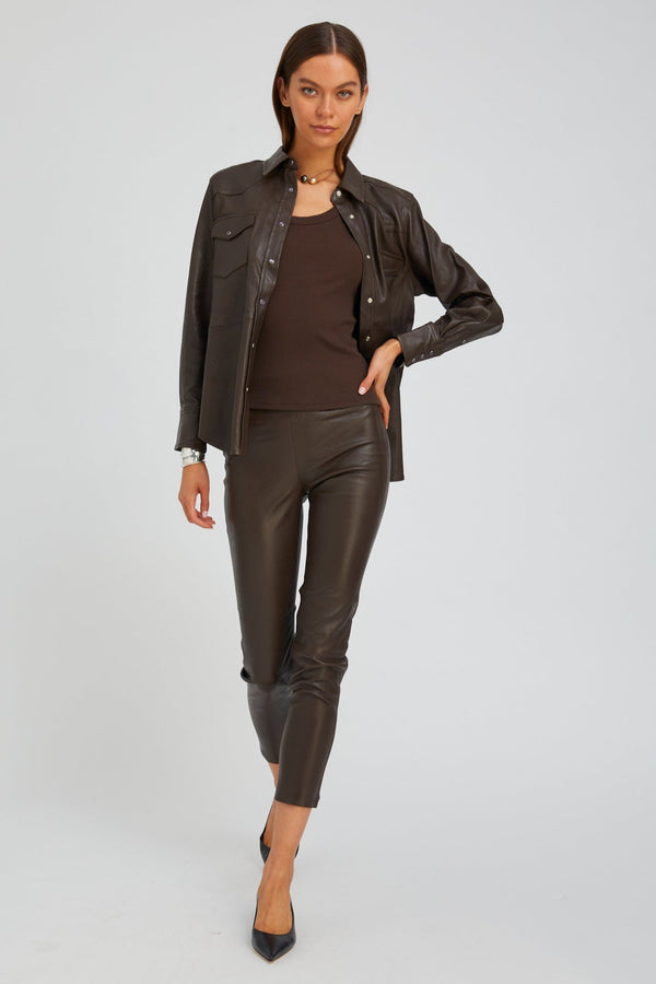 Sprwmn Americano Leather Western Button Down Americano
