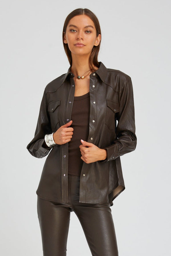 sprwmn Americano Leather Western Button Down Americano