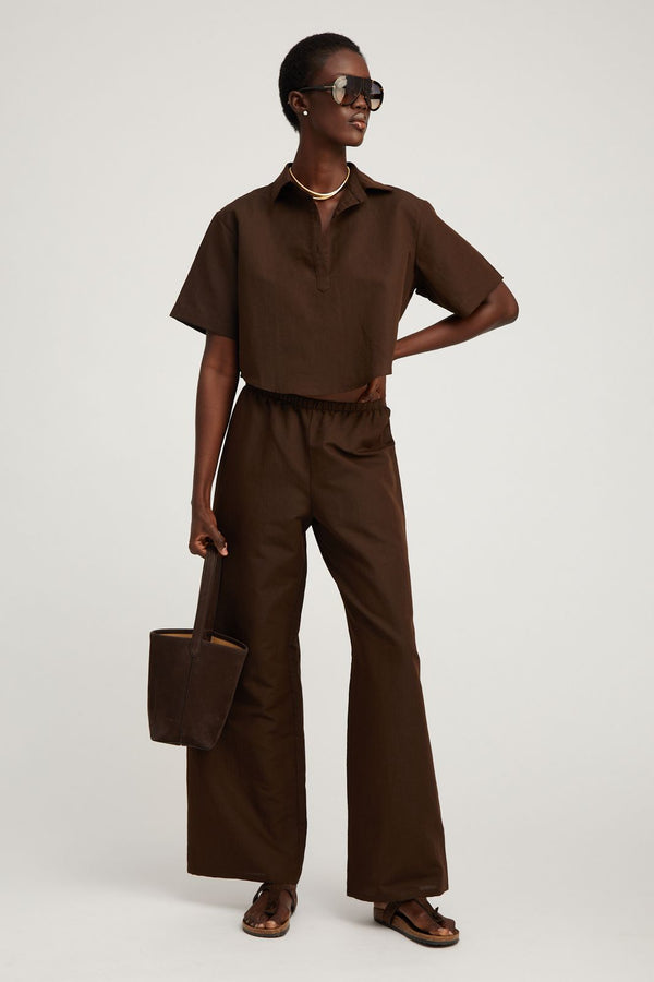 Sprwmn Americano Linen Cropped Henley Shirt Americano