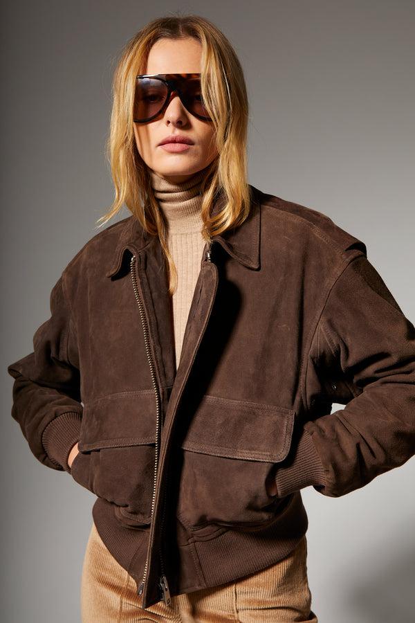 Sprwmn Americano Suede Cropped Aviator Bomber AMERICANO