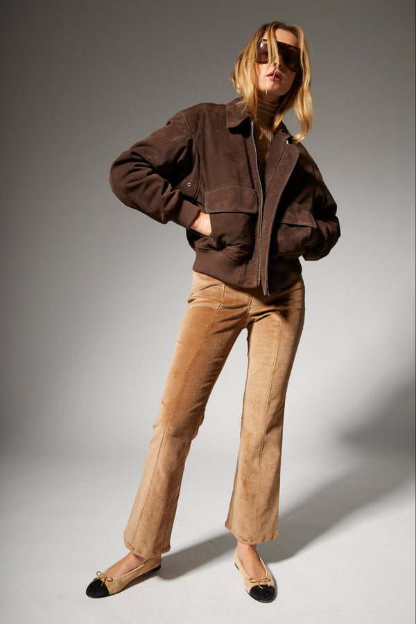 Sprwmn Americano Suede Cropped Aviator Bomber AMERICANO