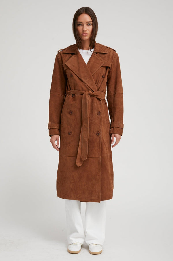 Sprwmn Belle De Jour Cognac Suede Trench Dark Cognac