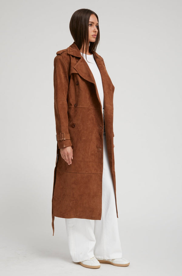 Sprwmn Belle De Jour Cognac Suede Trench Dark Cognac