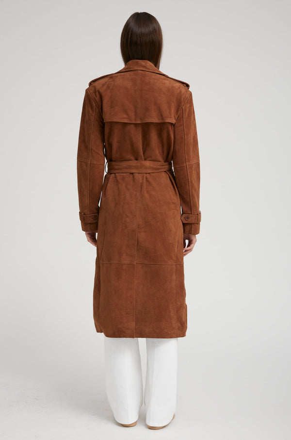 Sprwmn Belle De Jour Cognac Suede Trench Dark Cognac
