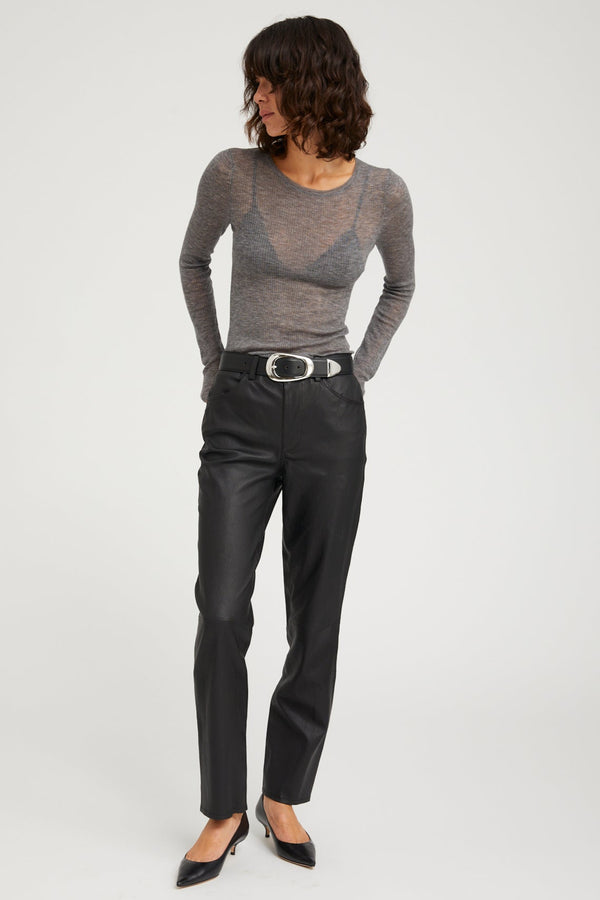 Sprwmn Black Leather 5 Pocket Ankle Slim Straight Black