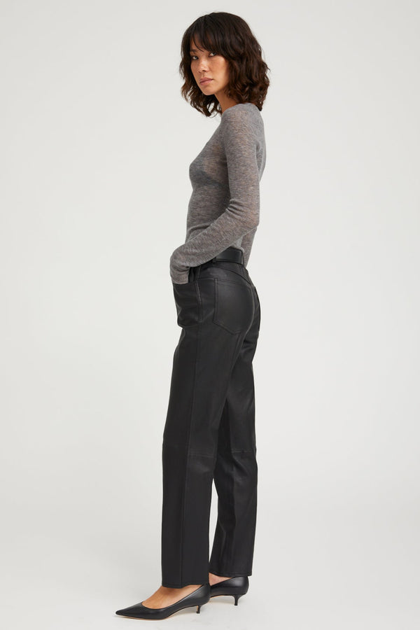 Sprwmn Black Leather 5 Pocket Ankle Slim Straight Black