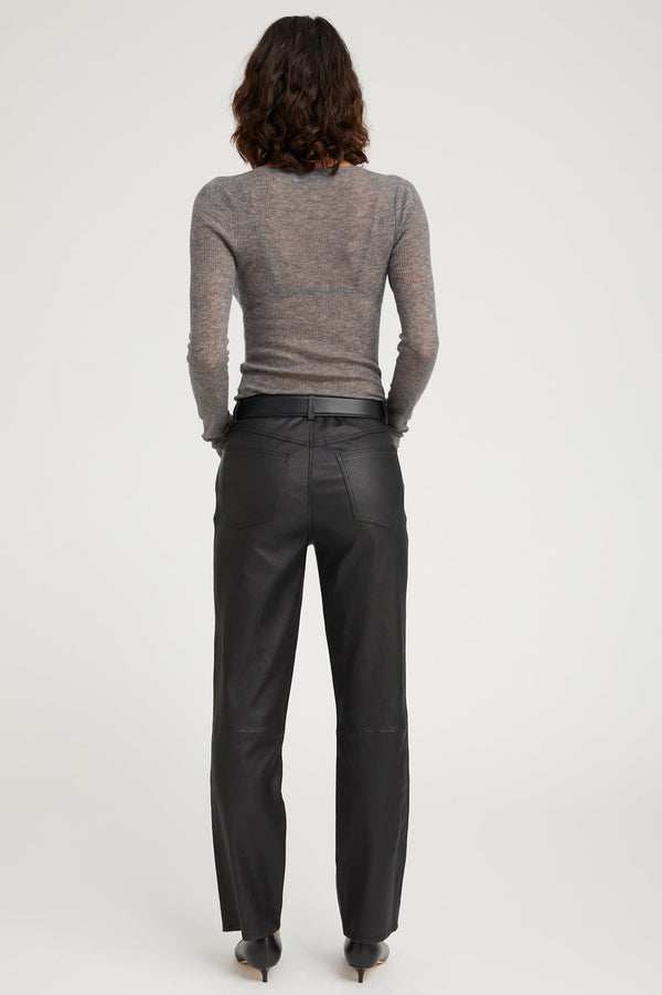 Sprwmn Black Leather 5 Pocket Ankle Slim Straight Black