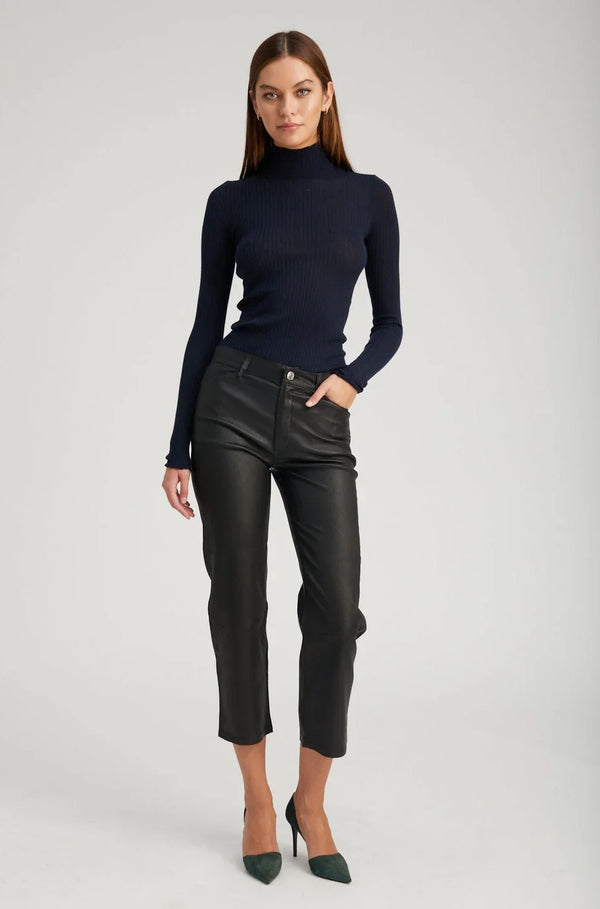 Sprwmn Black Leather 5 Pocket Straight Leg Pants Black