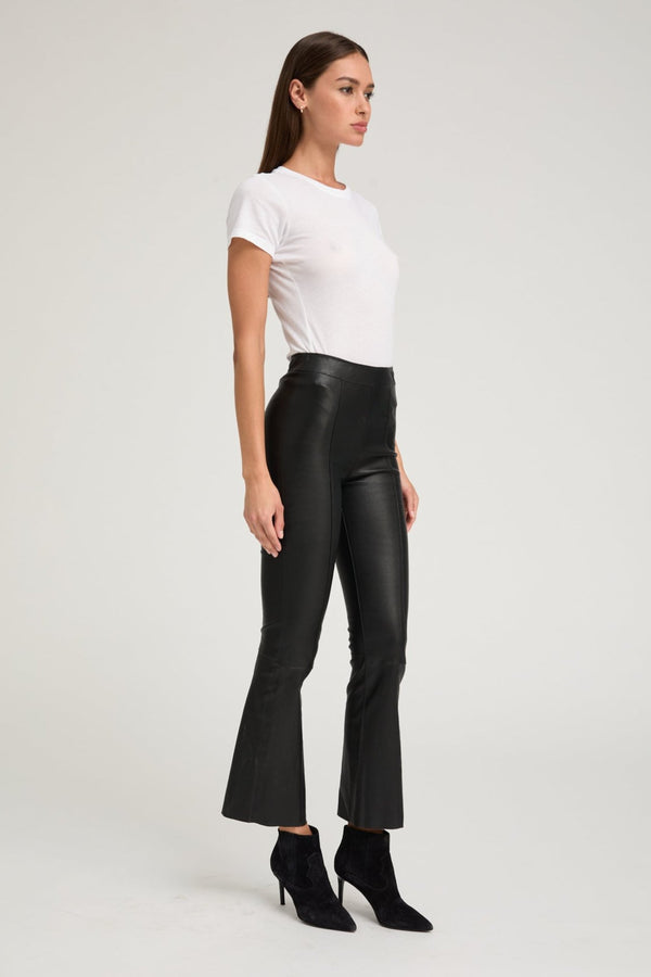 Sprwmn Black Leather Ankle Flare Pants With Princess Seams Black