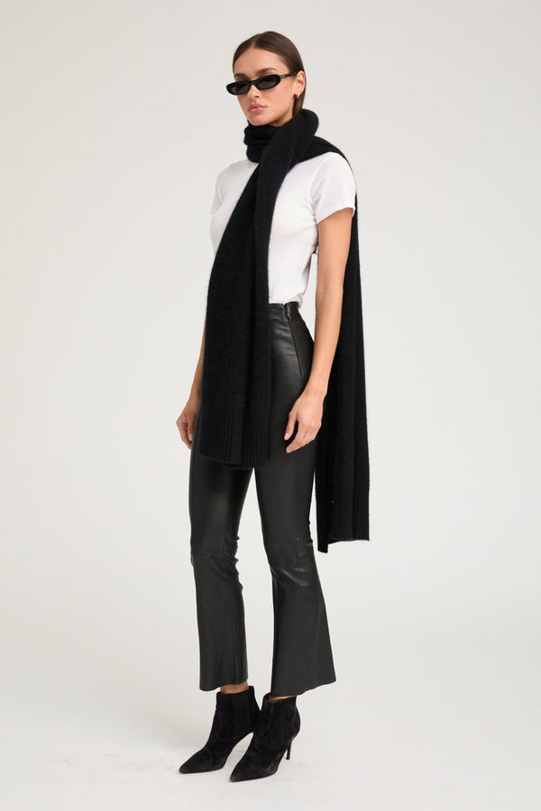 sprwmn Black Leather Ankle Flare Pants with Princess Seams Black