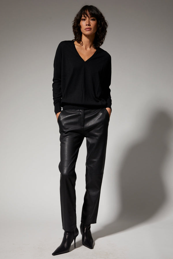 sprwmn Black Leather Sophia Cigarette Trousers Black