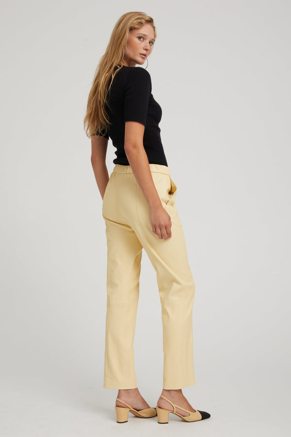 Sprwmn Butter Leather Sophia Pintuck Joggers Yellow
