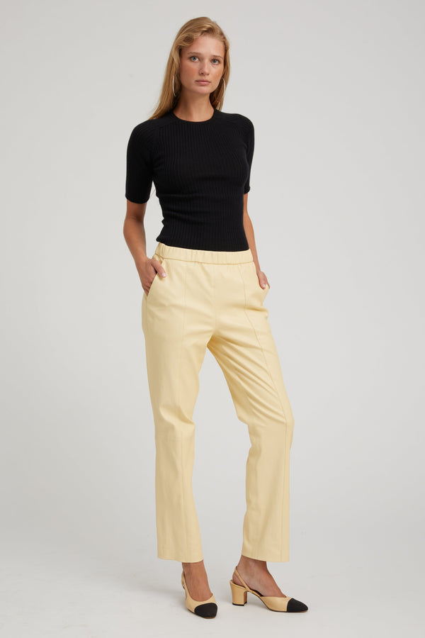 sprwmn Butter Leather Sophia Pintuck Joggers Yellow