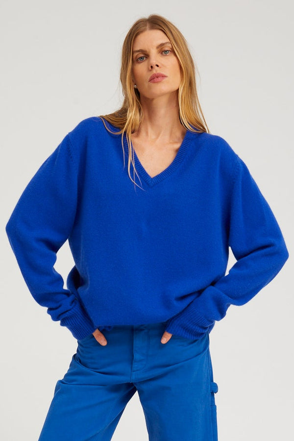sprwmn Cashmere V-Neck Boyfriend Sweater FRENCH BLUE