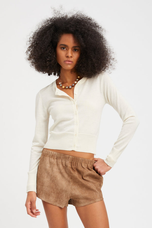 sprwmn Chalk Ultra Fine Cashmere Baby Cardigan CHALK