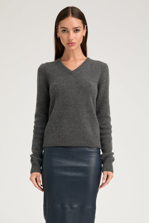 sprwmn Charcoal Cashmere Heavy V-Neck Sweater Charcoal